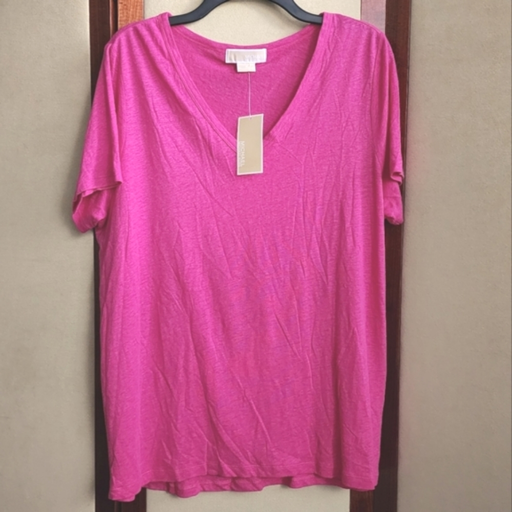 Michael Michael Kors Pink V-Neck Short Sleeve Tee Shirt Size 1X